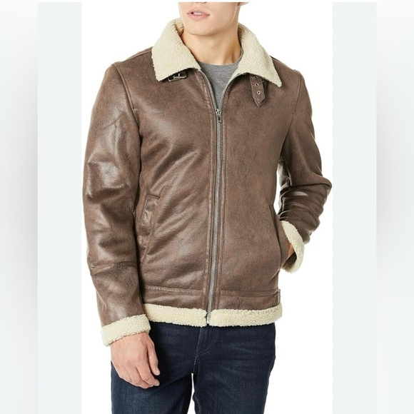 Slate & Stone Mathew Shearling Brown Vegan Leather Jacket Size Large - Picture 1 of 10